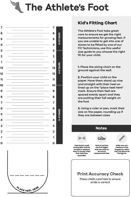 Click to Download the Athlete's Foot Sizing Chart